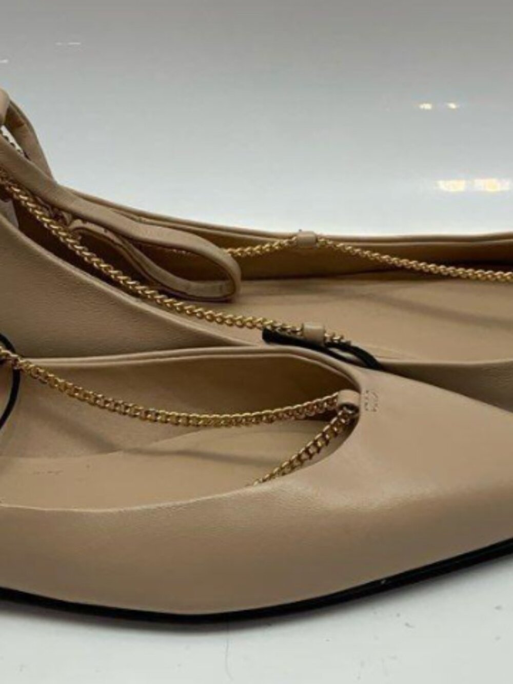 Zara Beige Pointed Toe Chain Flats - Picture 2 of 7